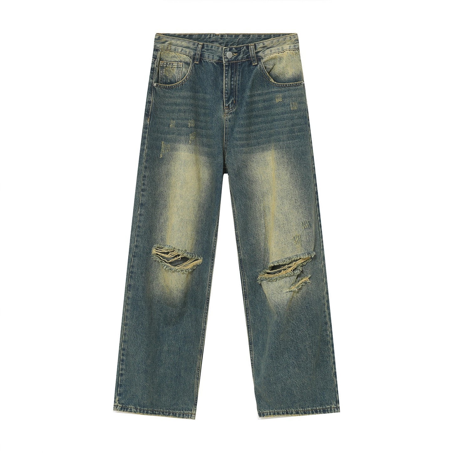 Retro Distressed Rust Earthy Hole Raw Hem Jeans