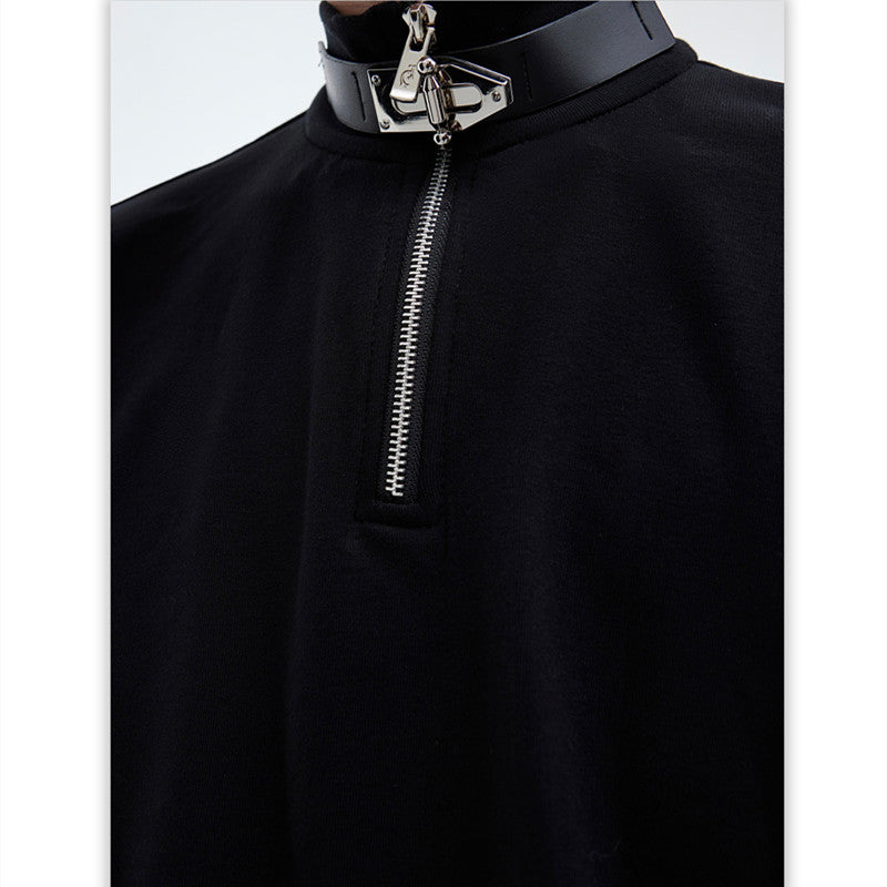 Leather Buckle Stand Collar Slim-fit Base Shirt For Men