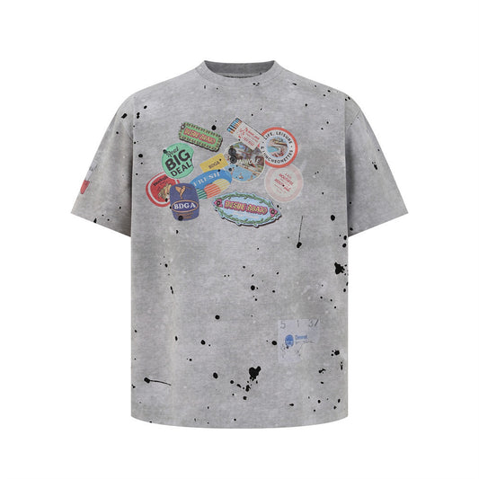 Digital Direct Injection Distressed Printed Short-sleeved T-shirt