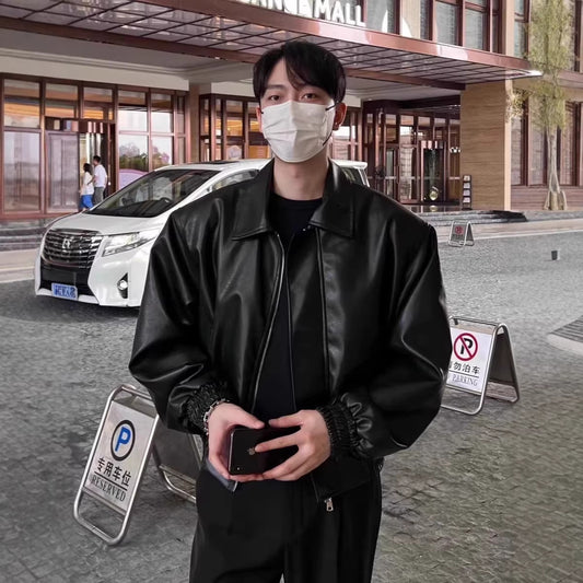 Retro Motorcycle Padded Shoulder Leather Jacket Coat