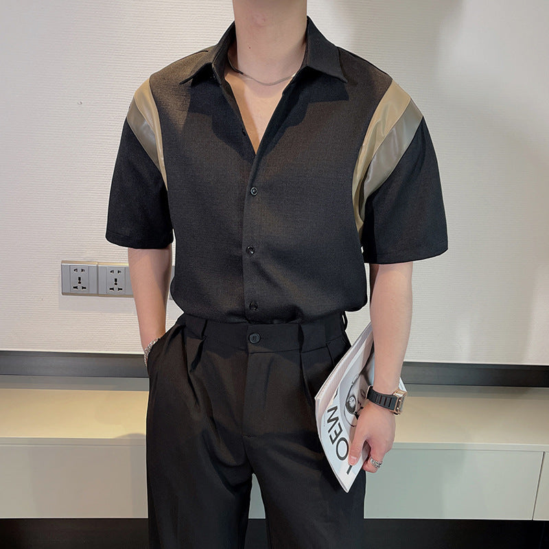Patchwork Micro-loose Half-sleeve Shirt