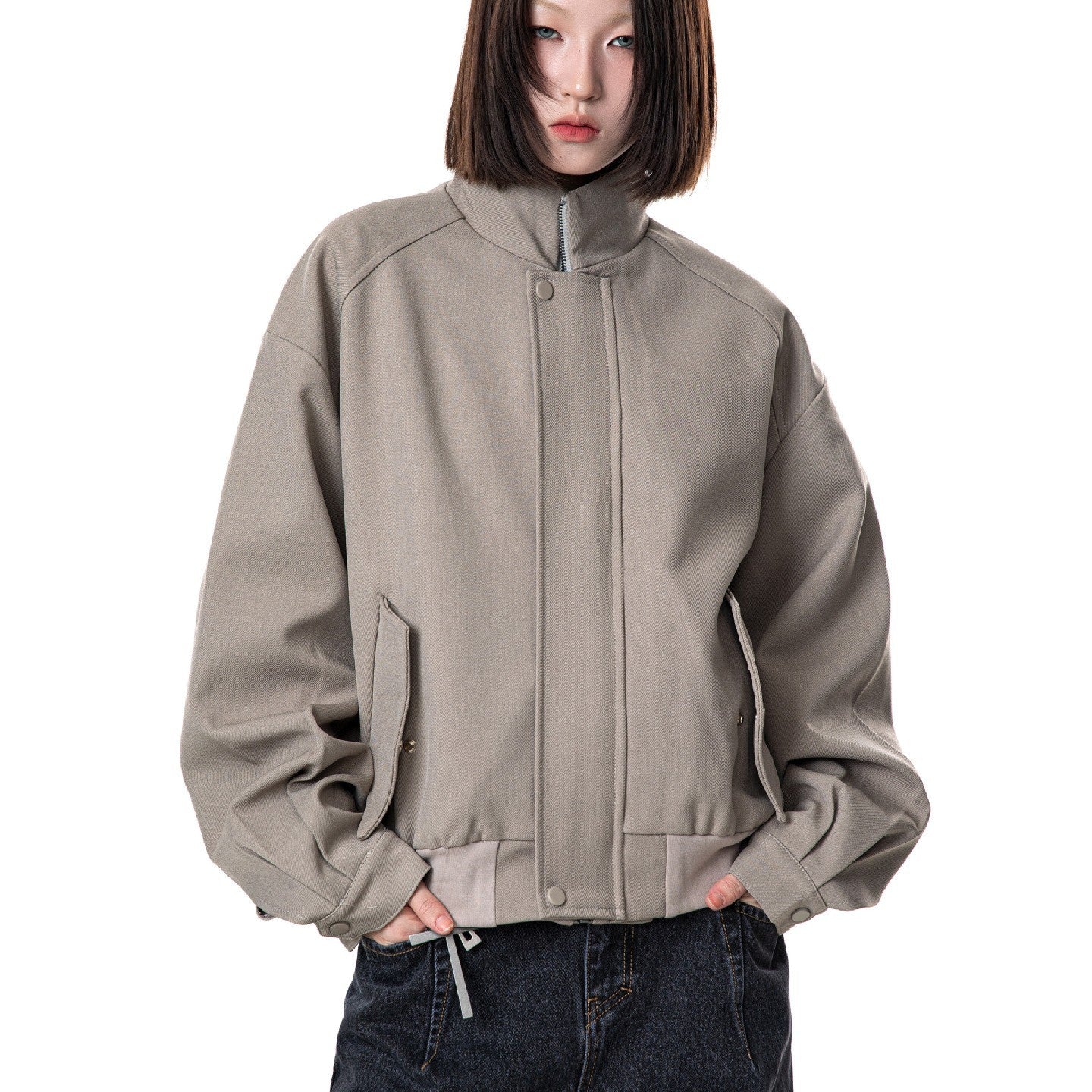 Simple Casual Raglan Stand-up Collar Jacket