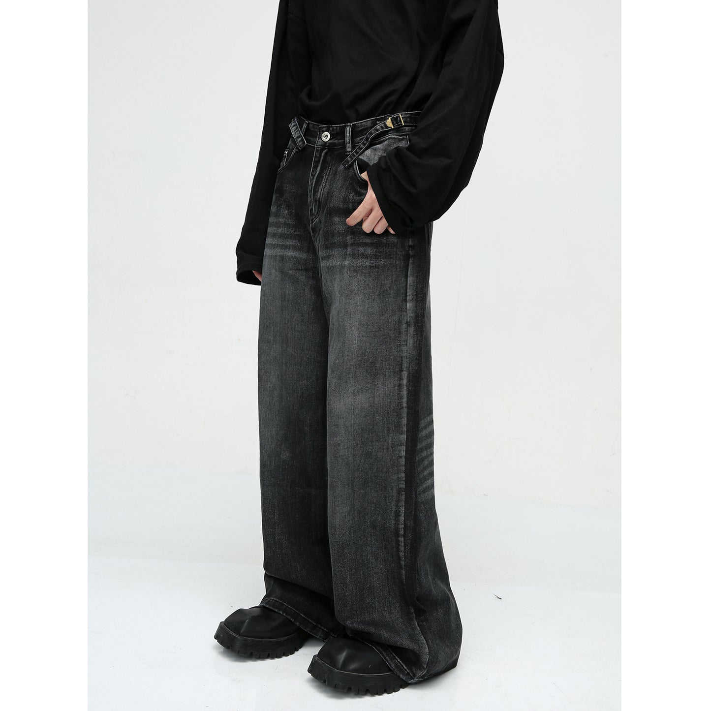 New American High Street Pu  Mop Straight Loose Jeans