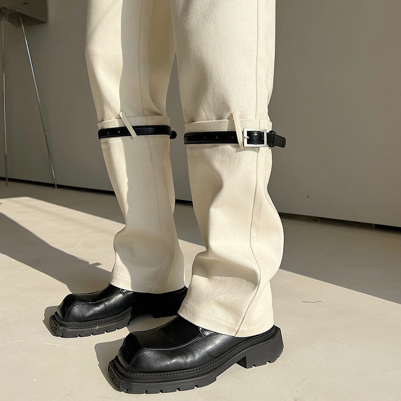 Straight Belt Spliced ​​Slim Fit Jeans