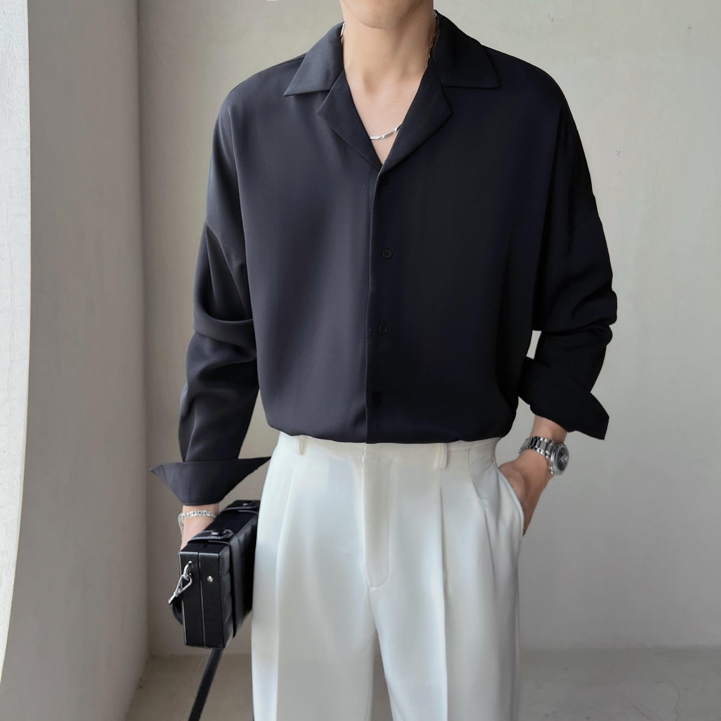 Solid Color Silk Long Sleeve Shirt