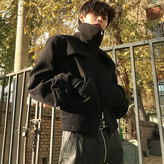 Short Padded Shoulder Turtleneck Jacket