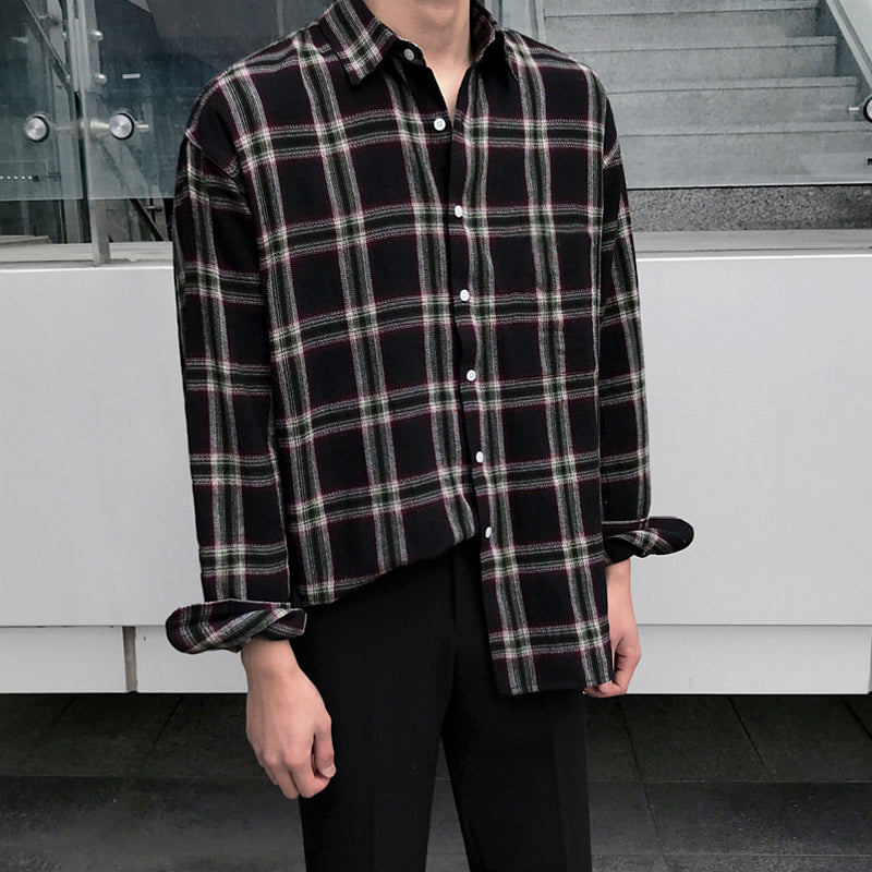 Long Sleeve plaid Strip T-shirt