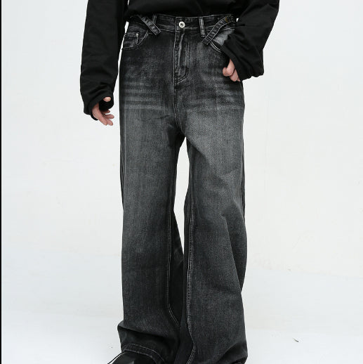New American High Street Pu  Mop Straight Loose Jeans
