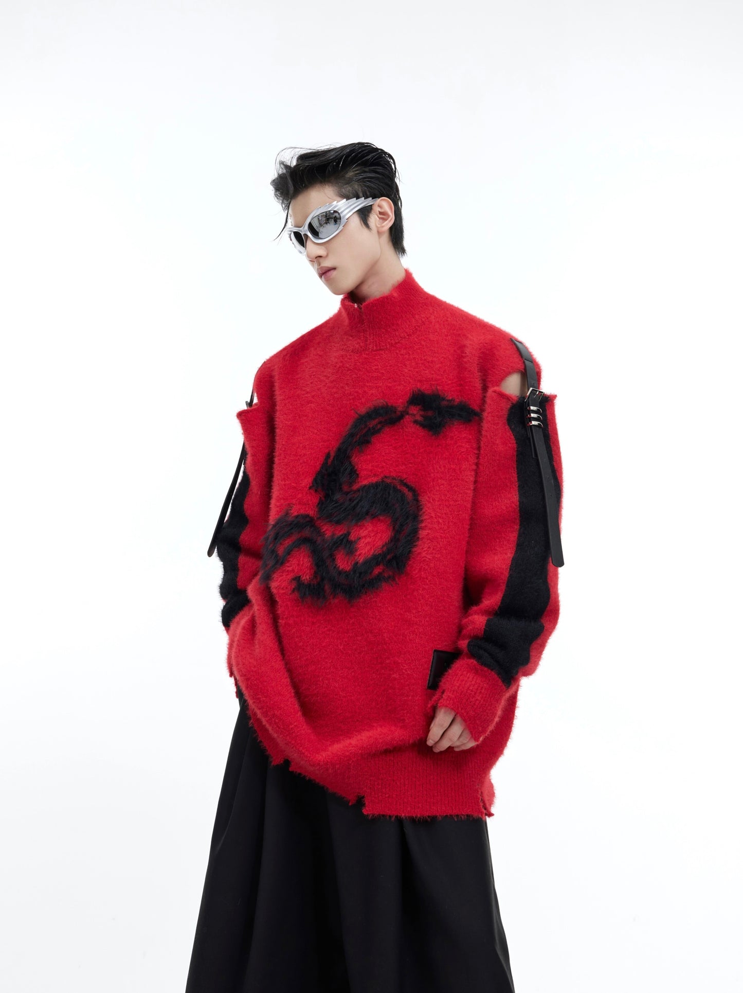 Loose Knit Sweater Dragon Printed