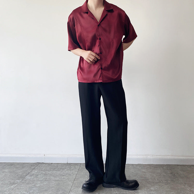 Vintage Satin Textured Simplicity Short Sleeve Shirt