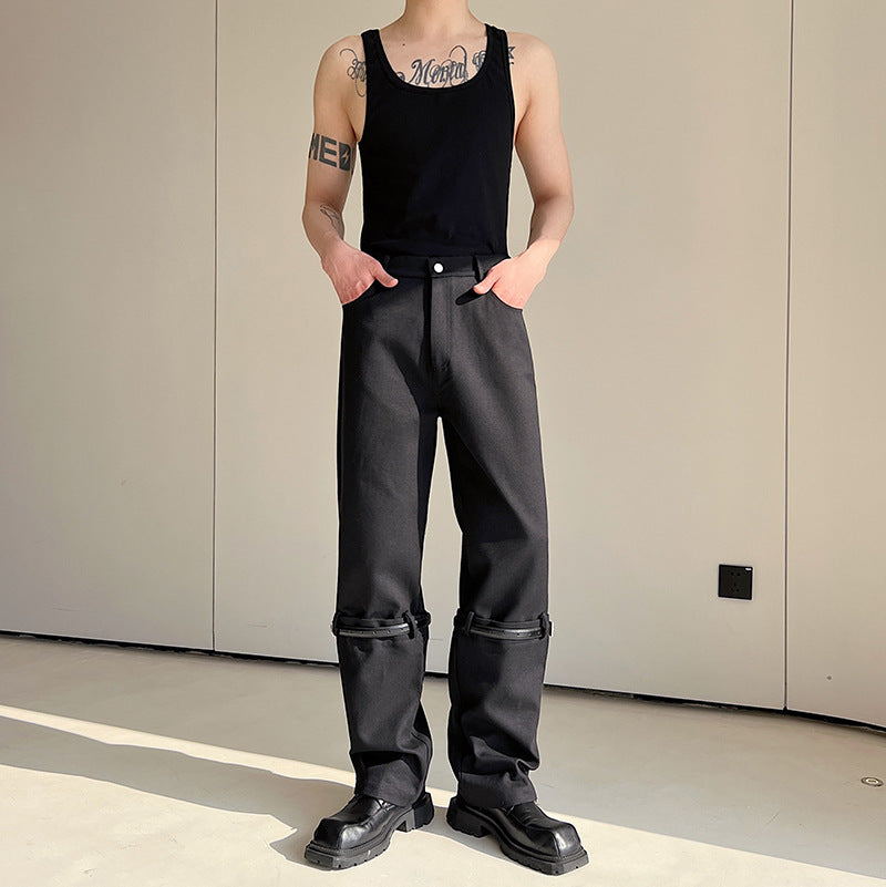 Straight Belt Spliced ​​Slim Fit Jeans