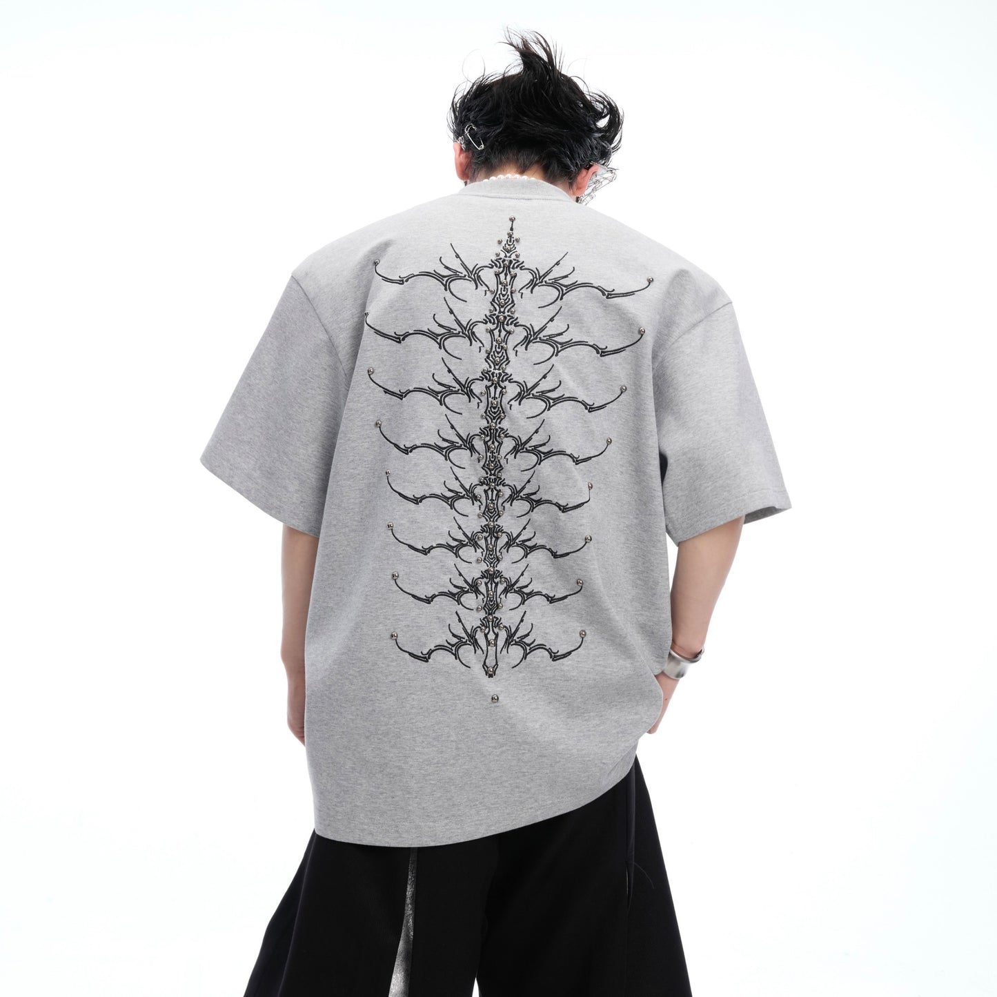 Snake Pupil Backbone Heavy Rivet Backbone Embroidered Short Sleeve