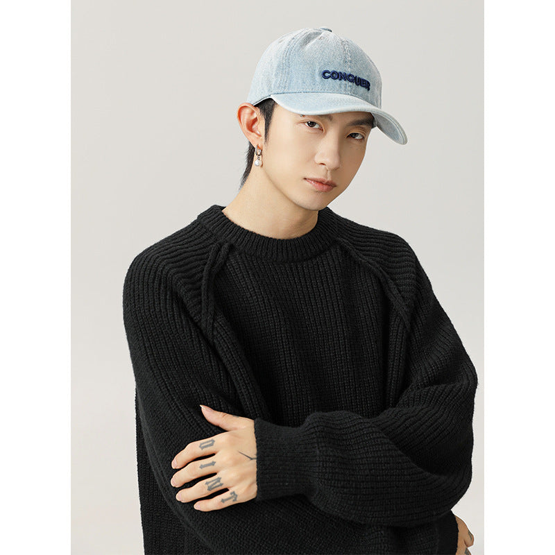 Three-dimensional Shoulder Line Round Neck Sweater