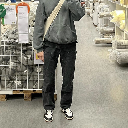 Washed And Worn Double Knee Canvas Overalls