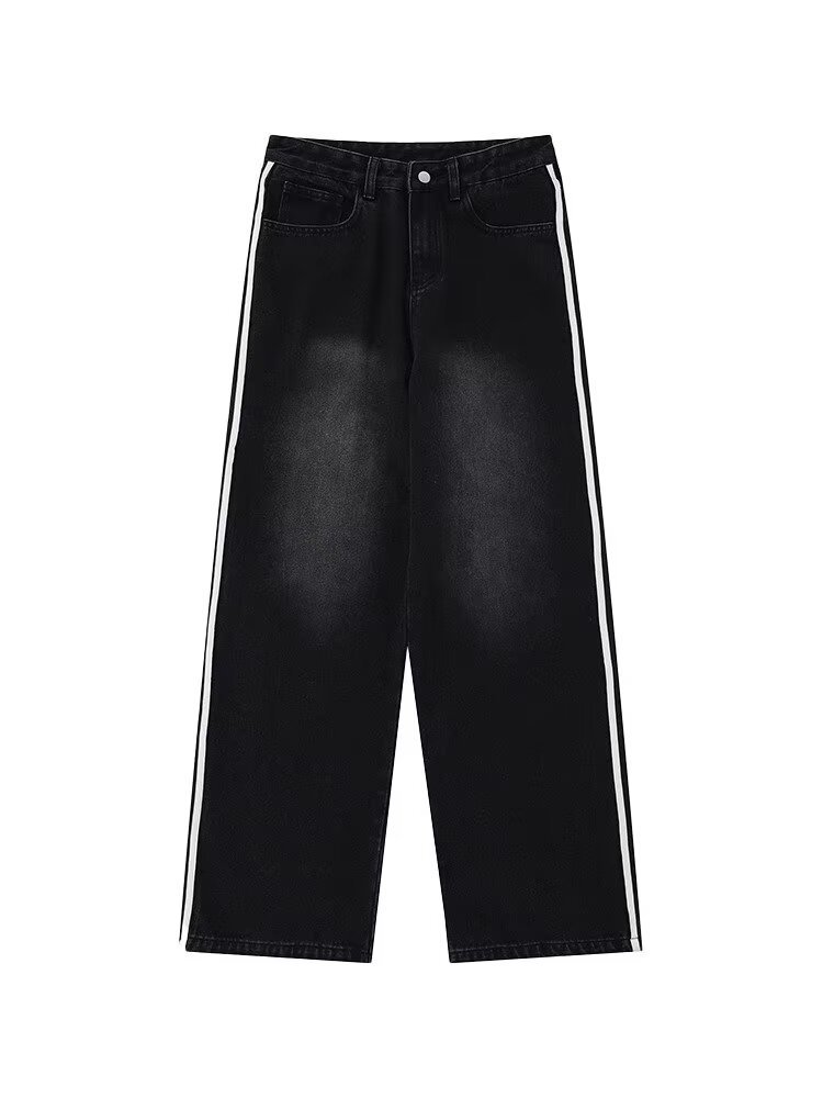 Retro Three-bar Straight Casual Wide Leg High Street Jeans