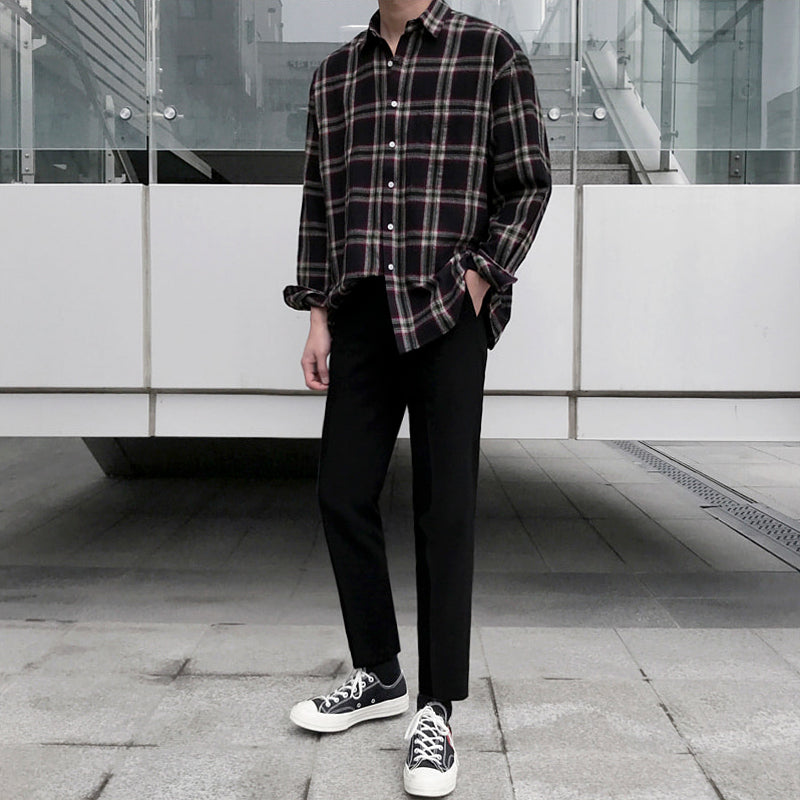 Long Sleeve plaid Strip T-shirt