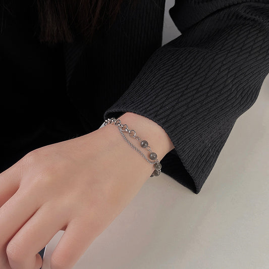 Grey Opal Stitching Metal Double-layer Bracelet (Unisex)