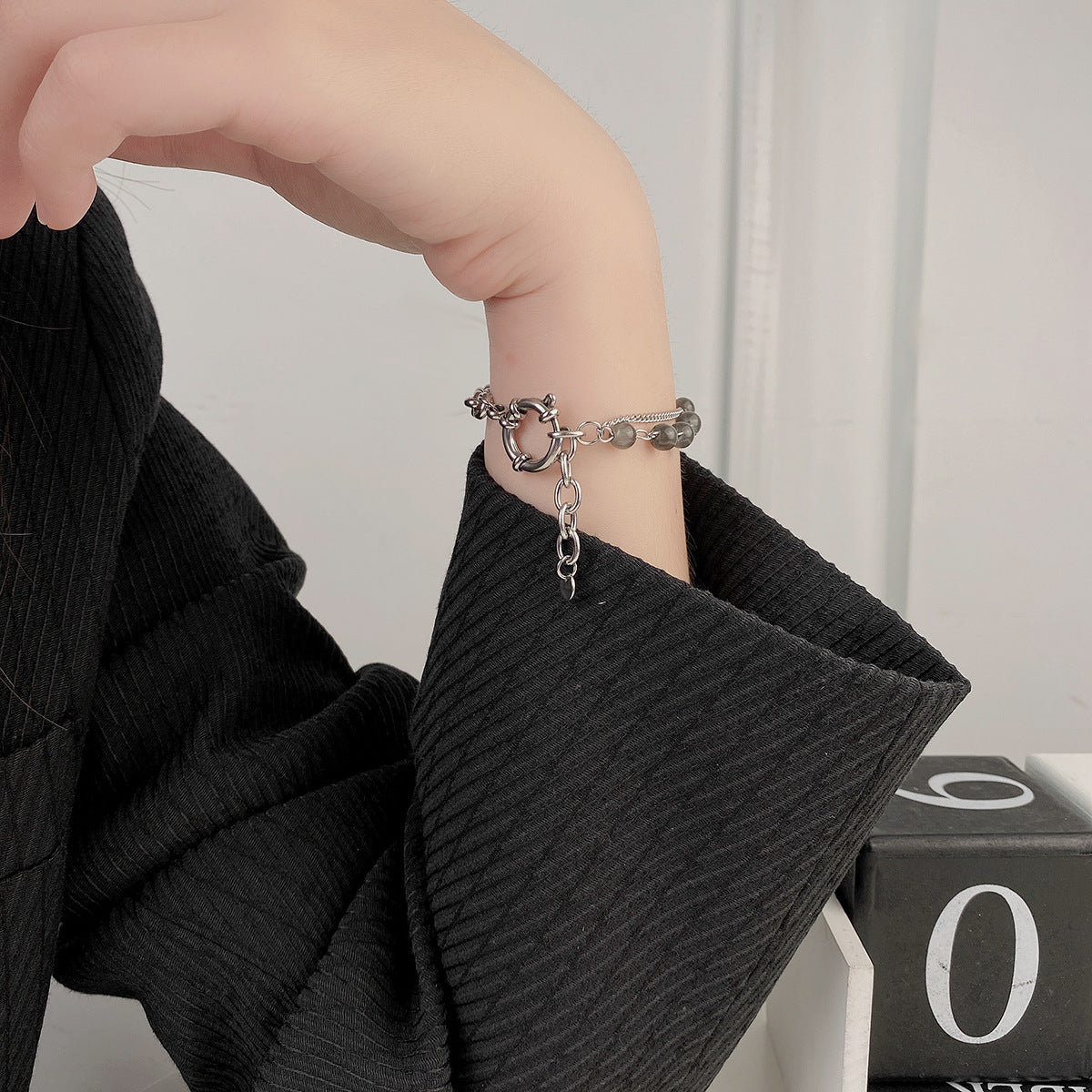 Grey Opal Stitching Metal Double-layer Bracelet (Unisex)