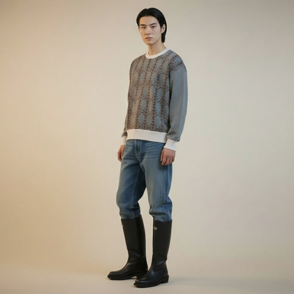 Relaxed fit knitted crew neck sweater