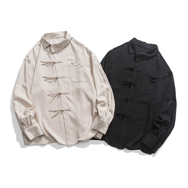 Spring And Summer Dark Cotton And Linen Shirt t Button Coat