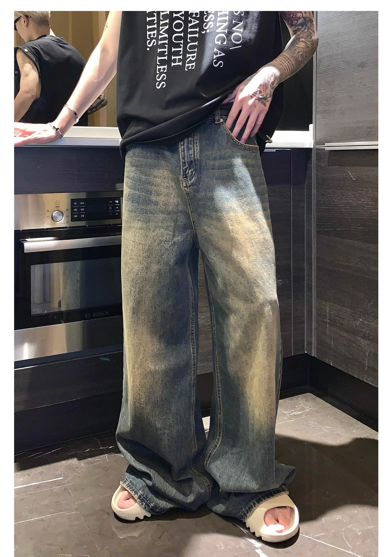 Fashion Retro Washed Straight Denim