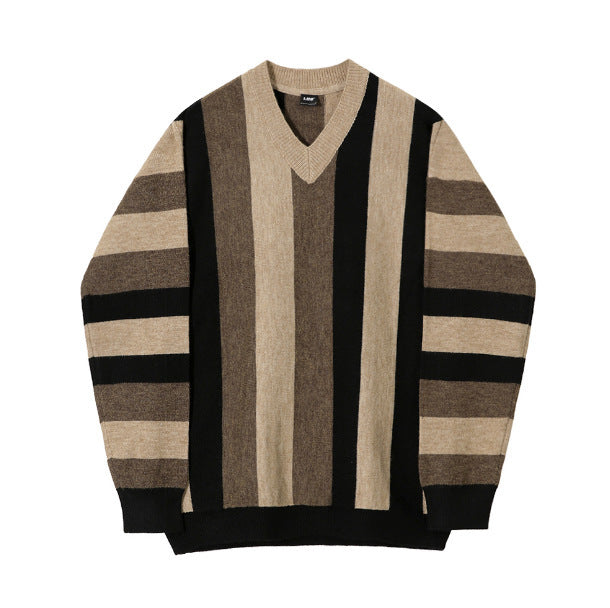 Loose Contrast Thickened Pullover Long Sleeved Sweater