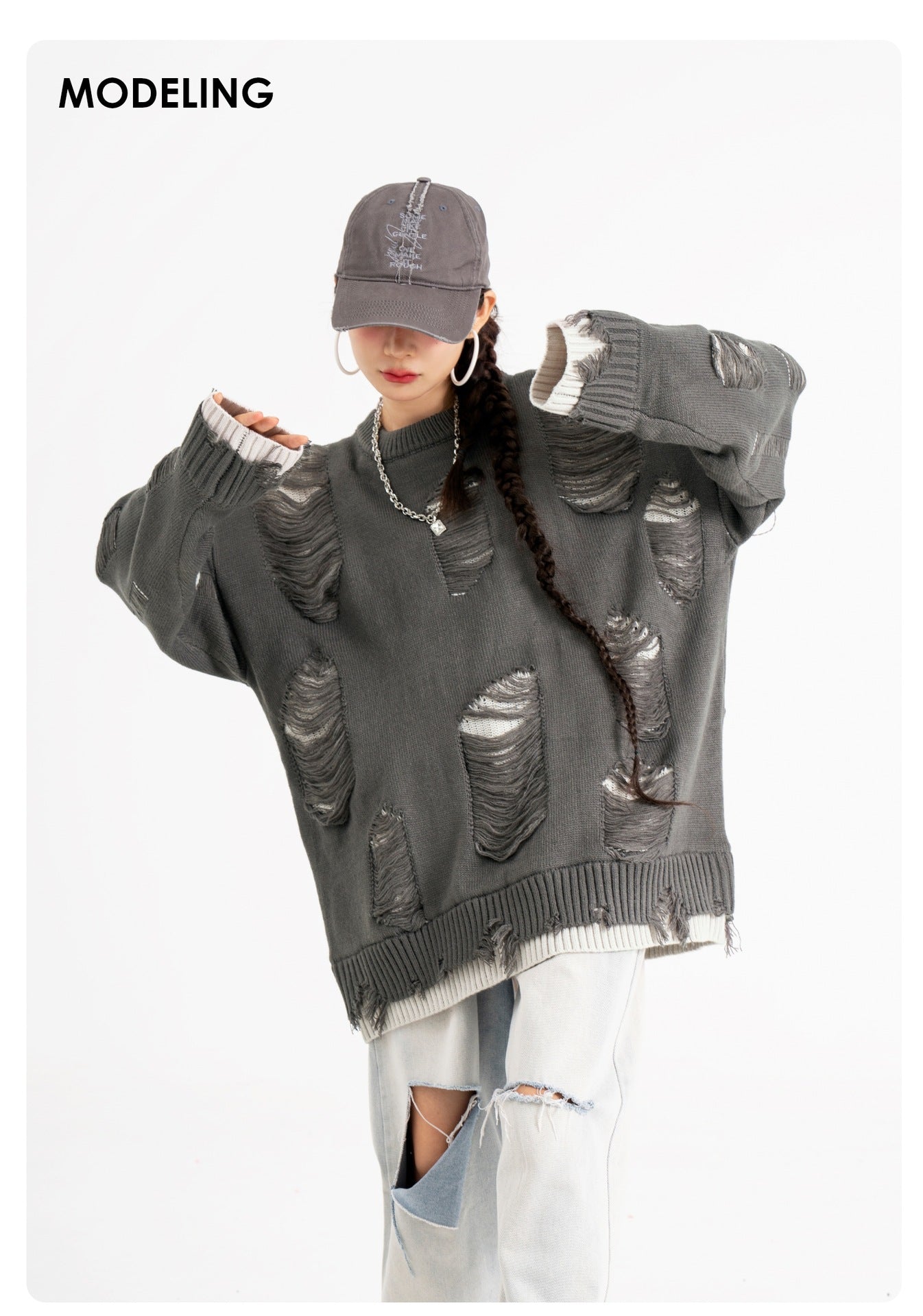 Two-piece Hole Oversize  Sweater (Unisex)