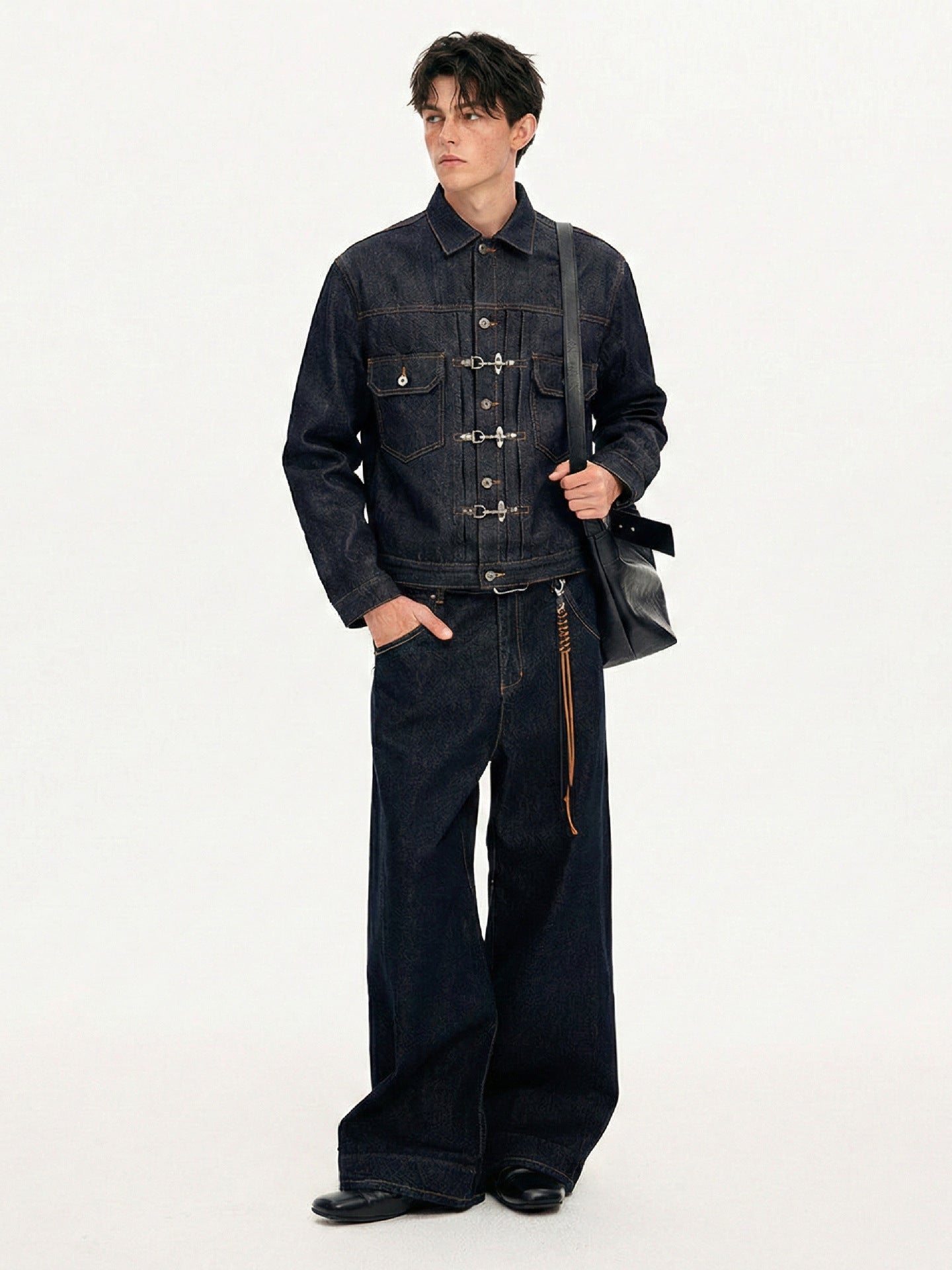 Dark Indigo Metal Hook Closure Utility Denim Jacket