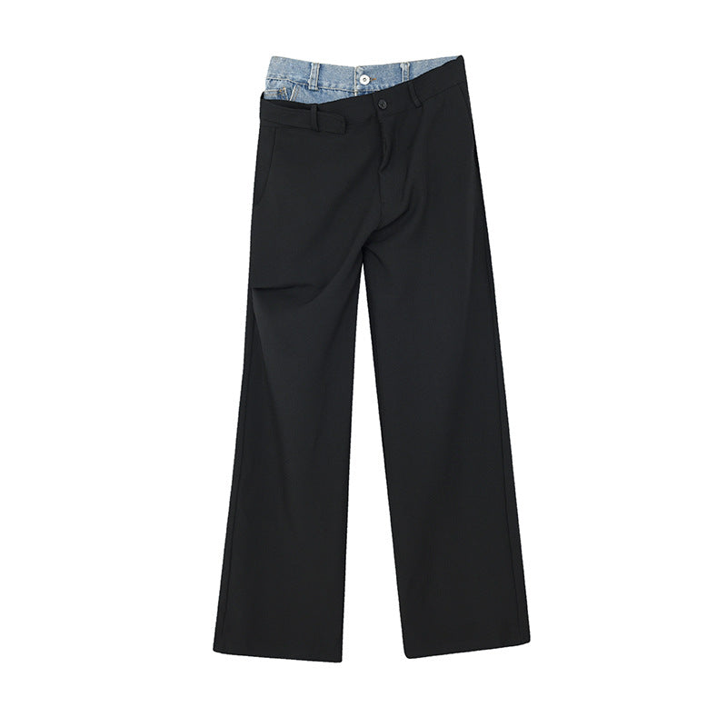 Denim Patchwork Trousers Draping Loose Plankton Style