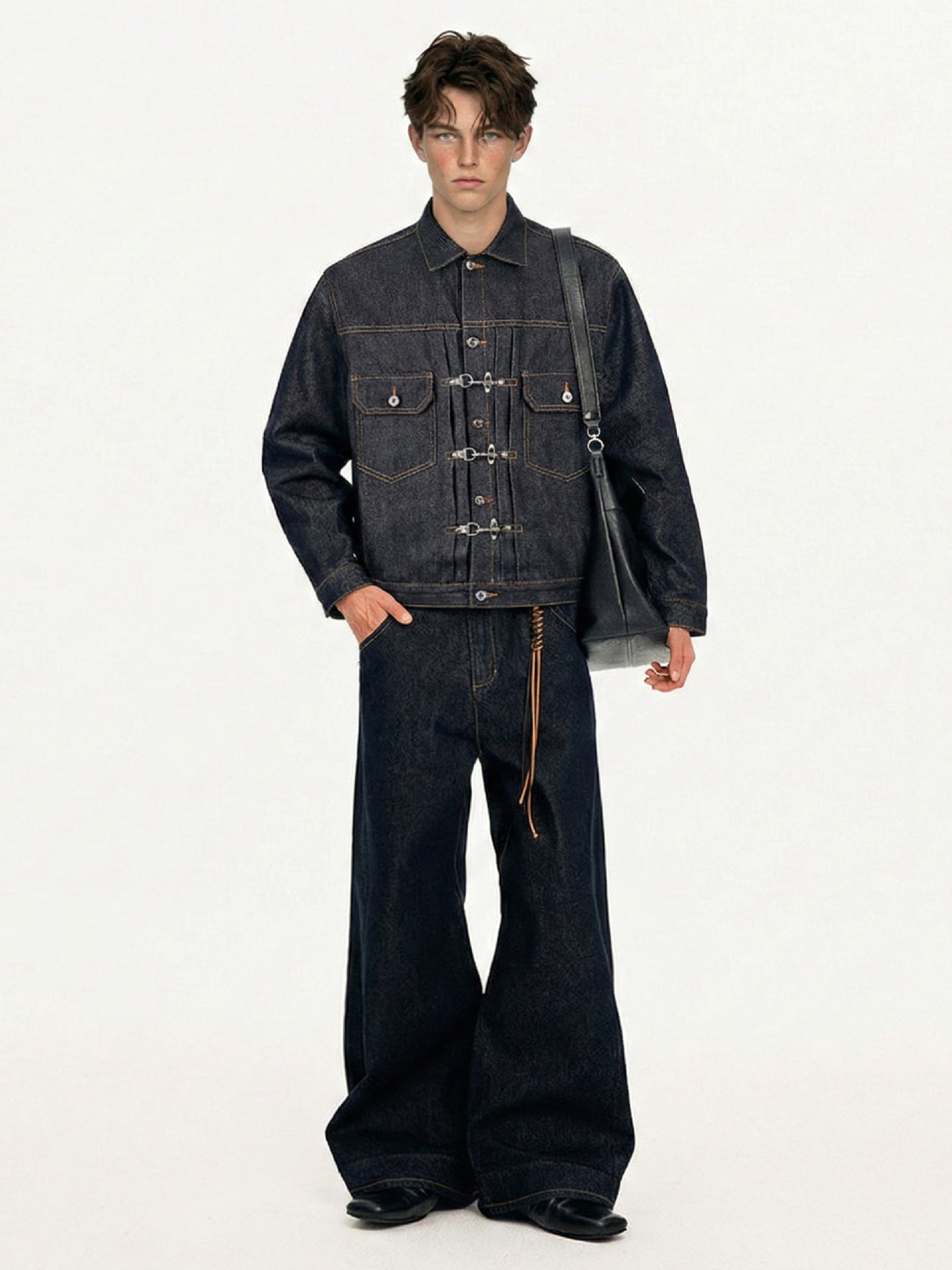 Dark Indigo Metal Hook Closure Utility Denim Jacket