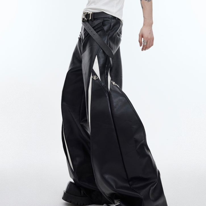 Heavy Industry Niche Deconstructs Leather Pants Metal Button Design