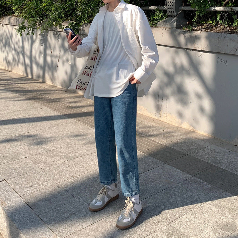 Loose Straight Wide Leg Nine Points Casual Jeans