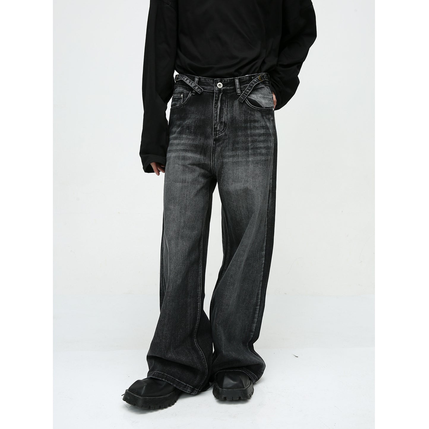 New American High Street Pu  Mop Straight Loose Jeans