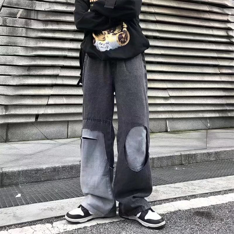 Gradient Loose Retro Harbor Style Ripped Jeans