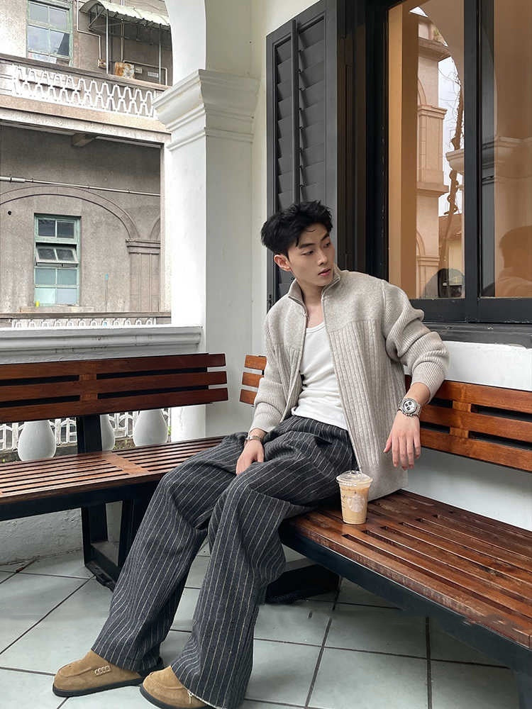 Loose Contrast Striped Casual Pants