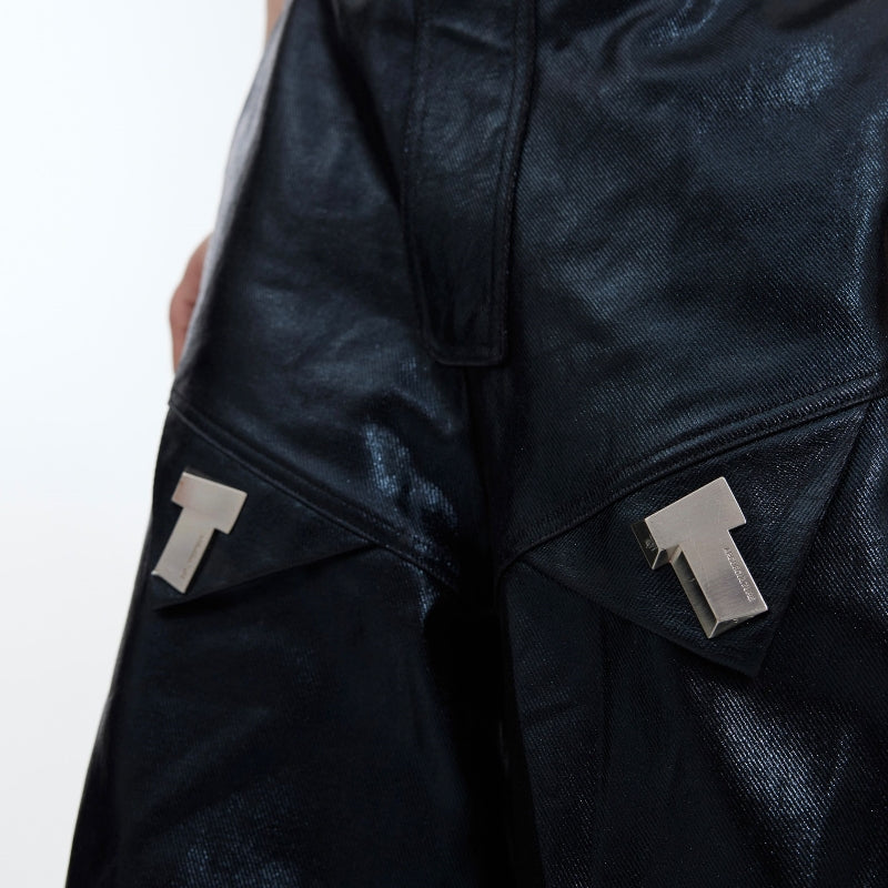 Fabric Metal Embellished Baggy Slacks With Wide Legs