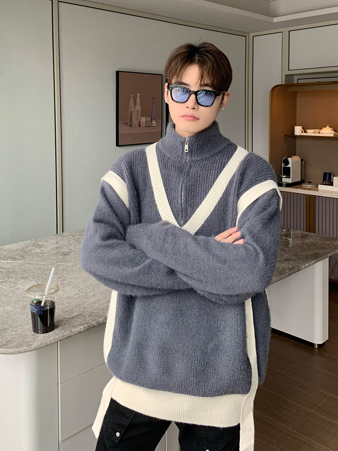 Collar Polo Mohair Knitted Sweater