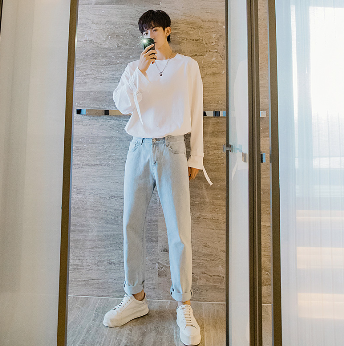 Light Color Straight  Slim Jeans
