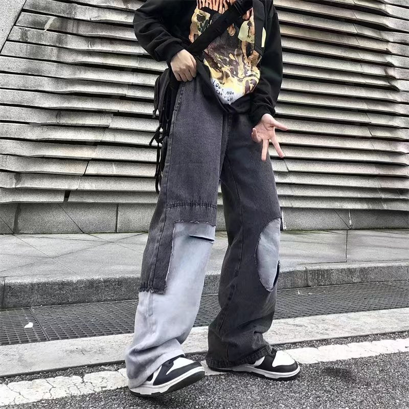 Gradient Loose Retro Harbor Style Ripped Jeans