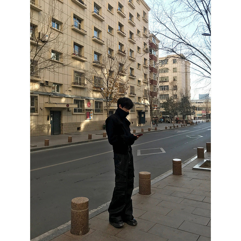 Short Padded Shoulder Turtleneck Jacket