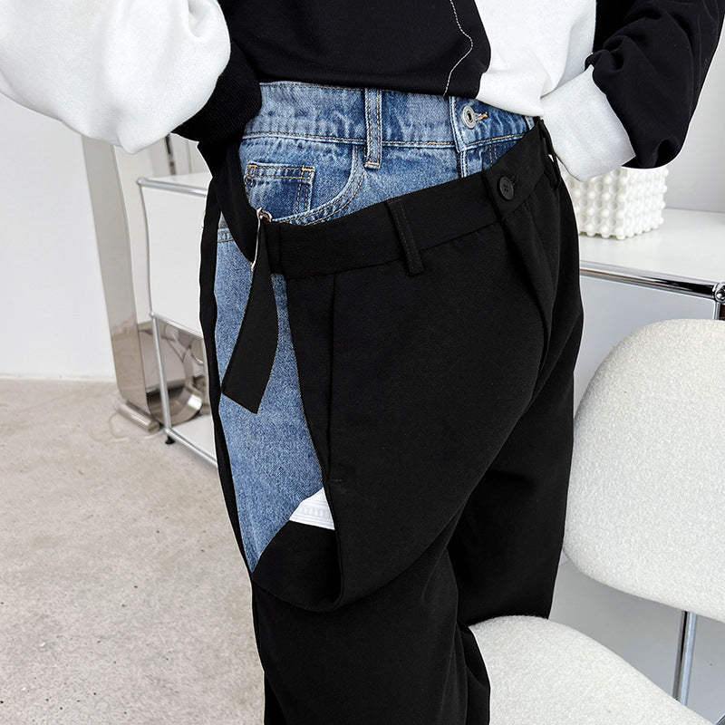 Denim Patchwork Trousers Draping Loose Plankton Style