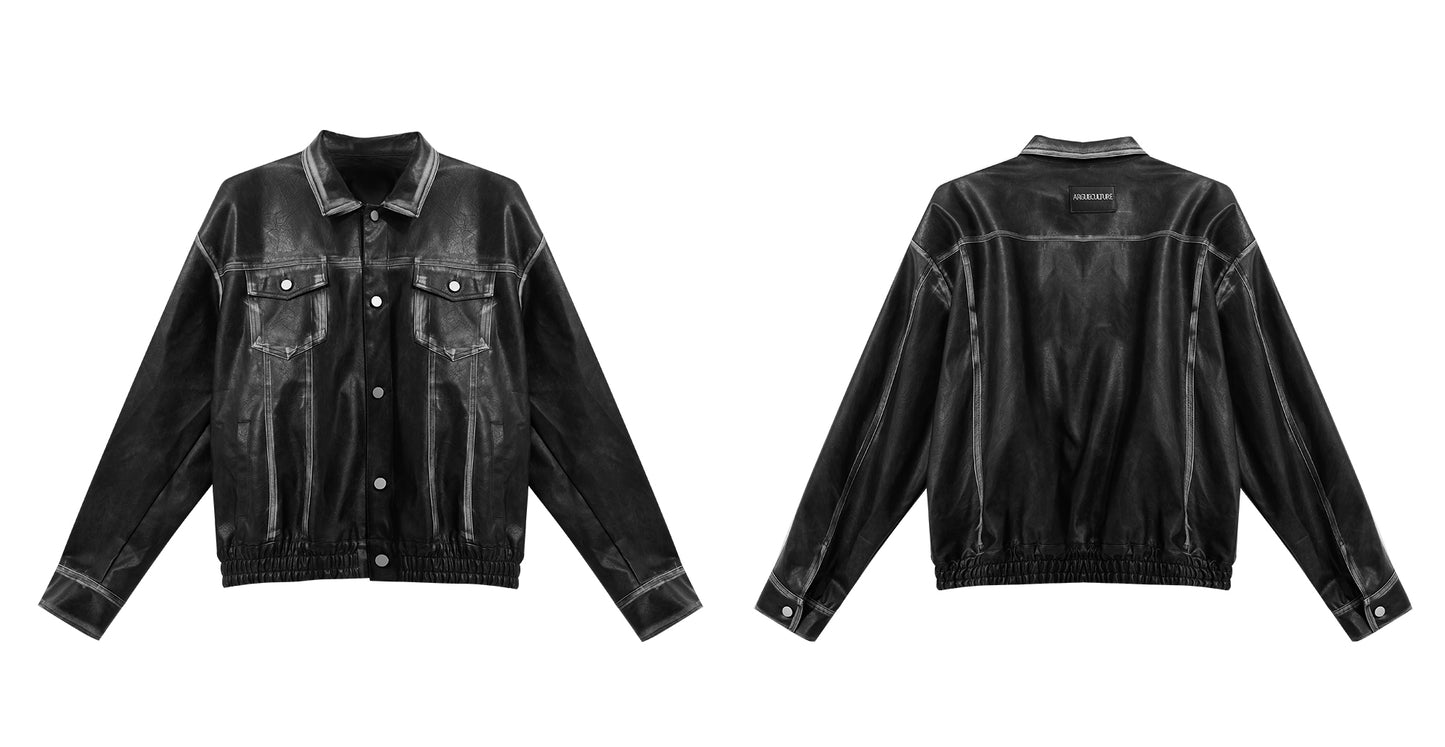 Heavy Vintage Leather Distressed Padded Shoulder Jacket