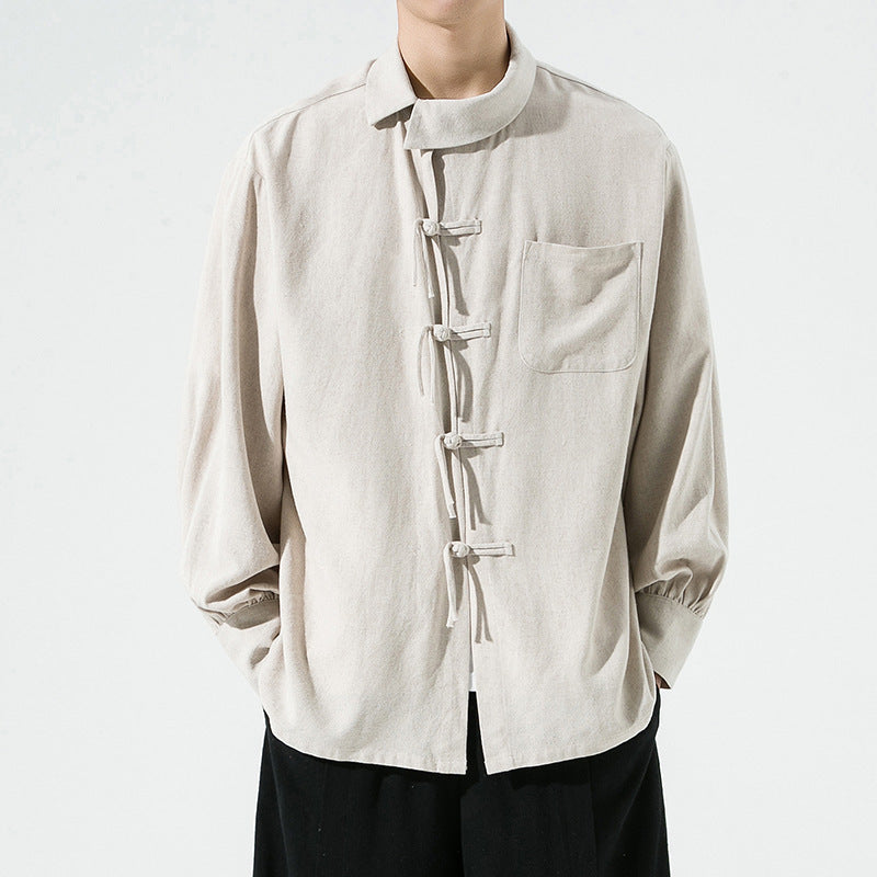 Spring And Summer Dark Cotton And Linen Shirt t Button Coat