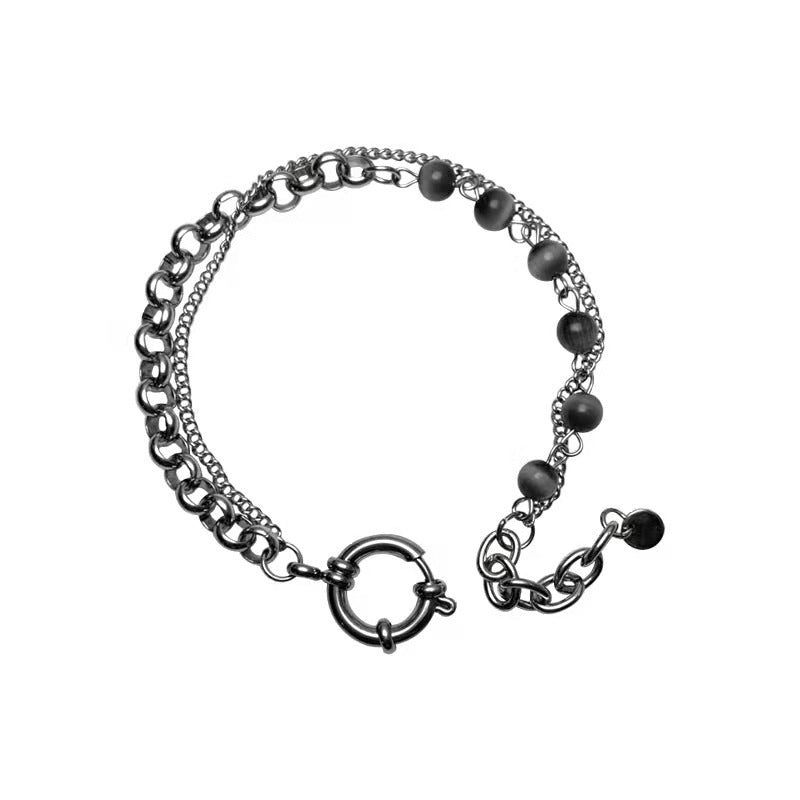 Grey Opal Stitching Metal Double-layer Bracelet (Unisex)