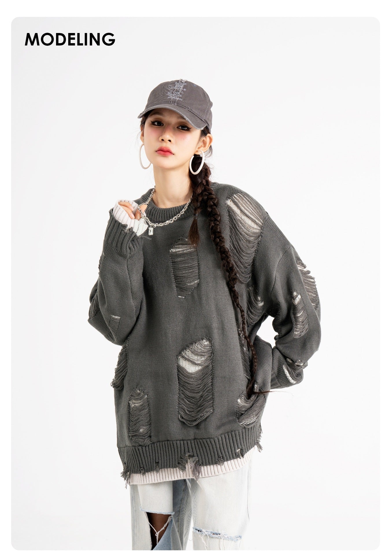 Two-piece Hole Oversize  Sweater (Unisex)