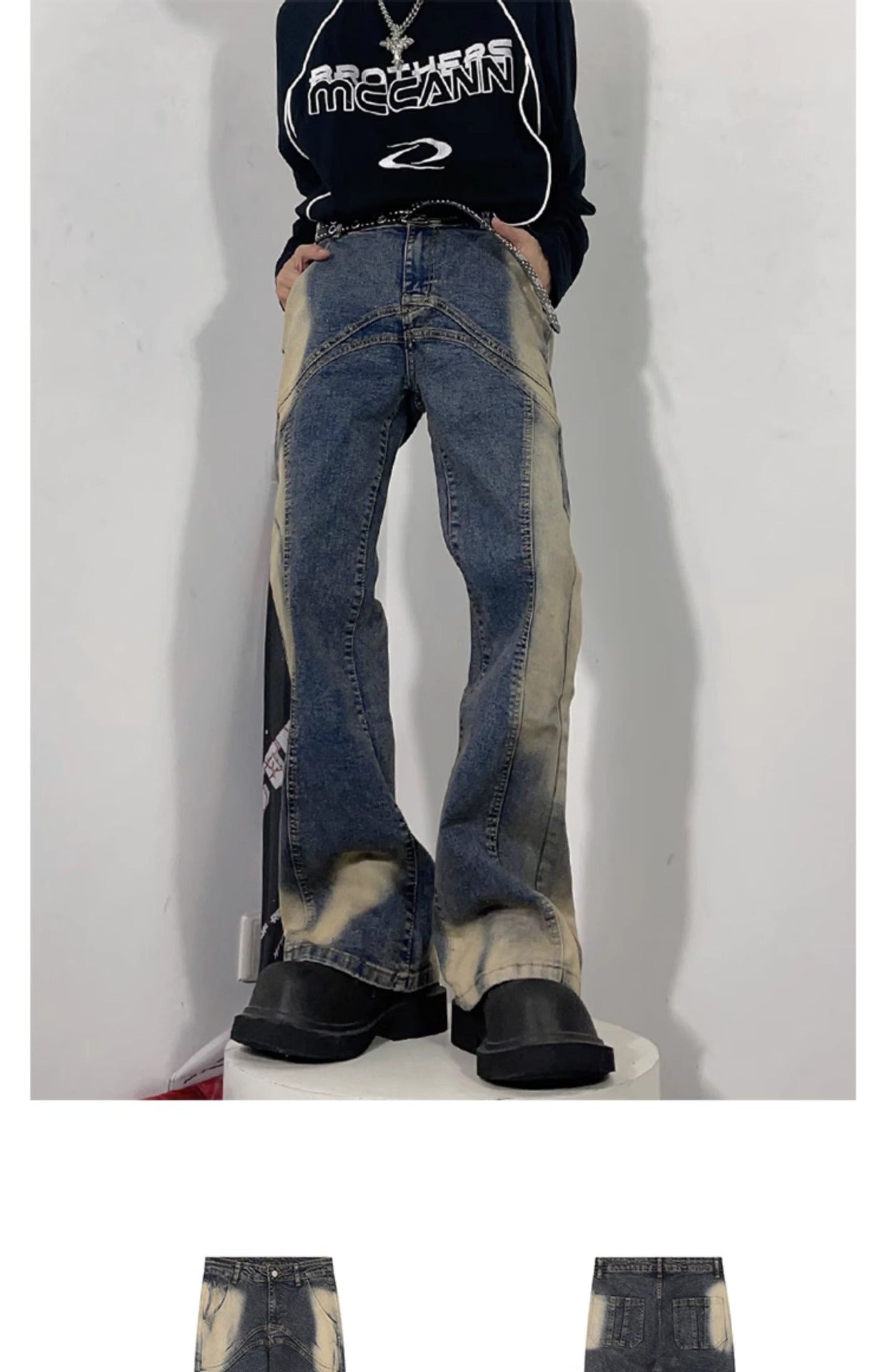 Street Washed-out Vintage Flared Jeans