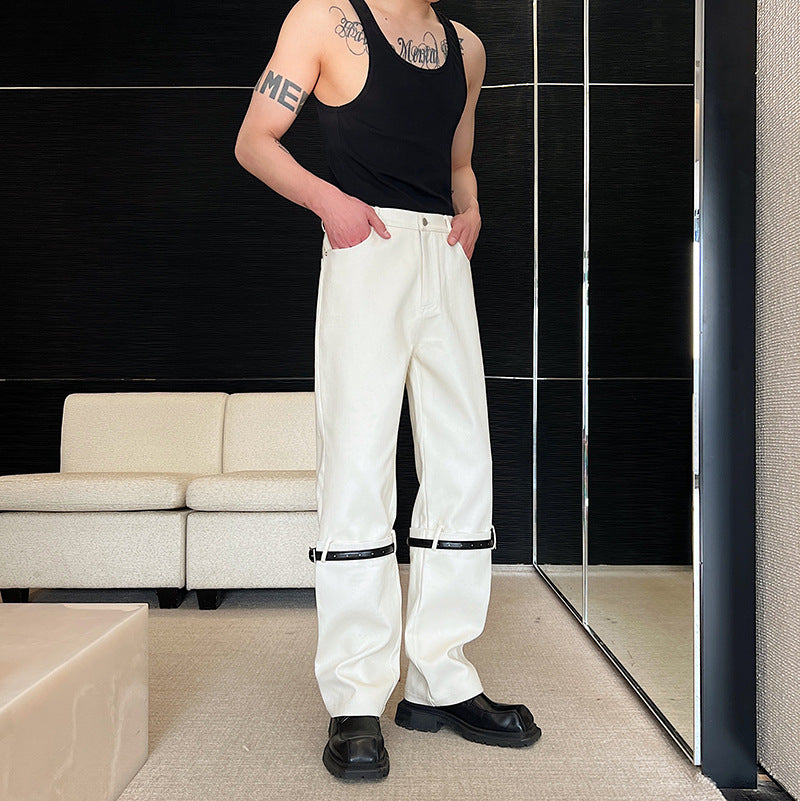 Straight Belt Spliced ​​Slim Fit Jeans