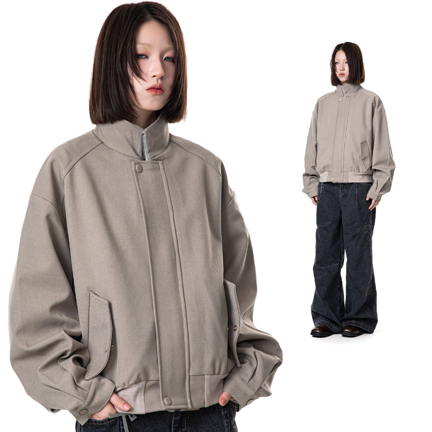 Simple Casual Raglan Stand-up Collar Jacket