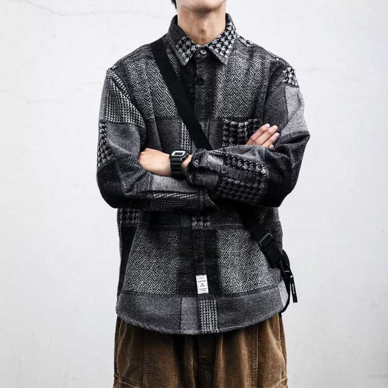 Loose Versatile Contrast r Coat Plaid Shirt