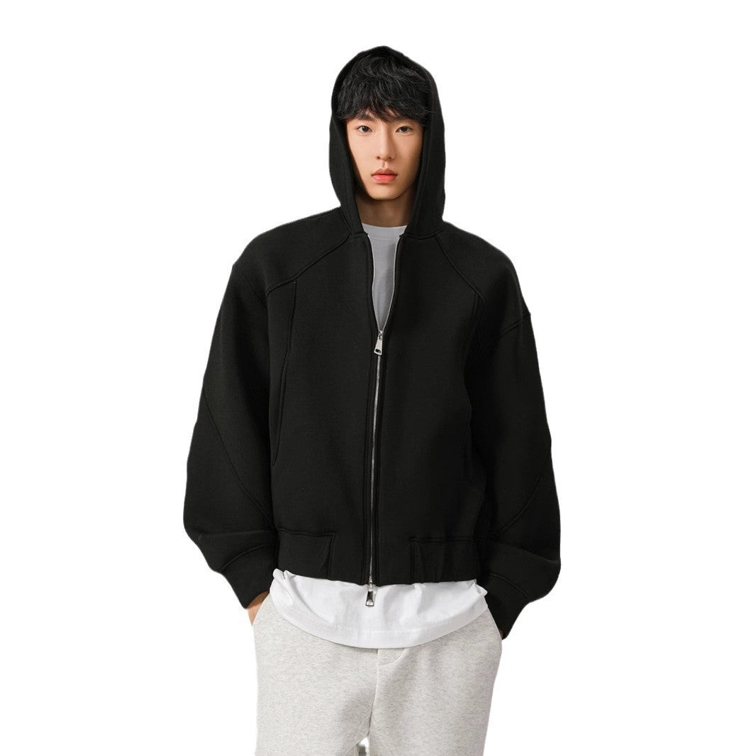 Short Hood Double Zipper Cardigan